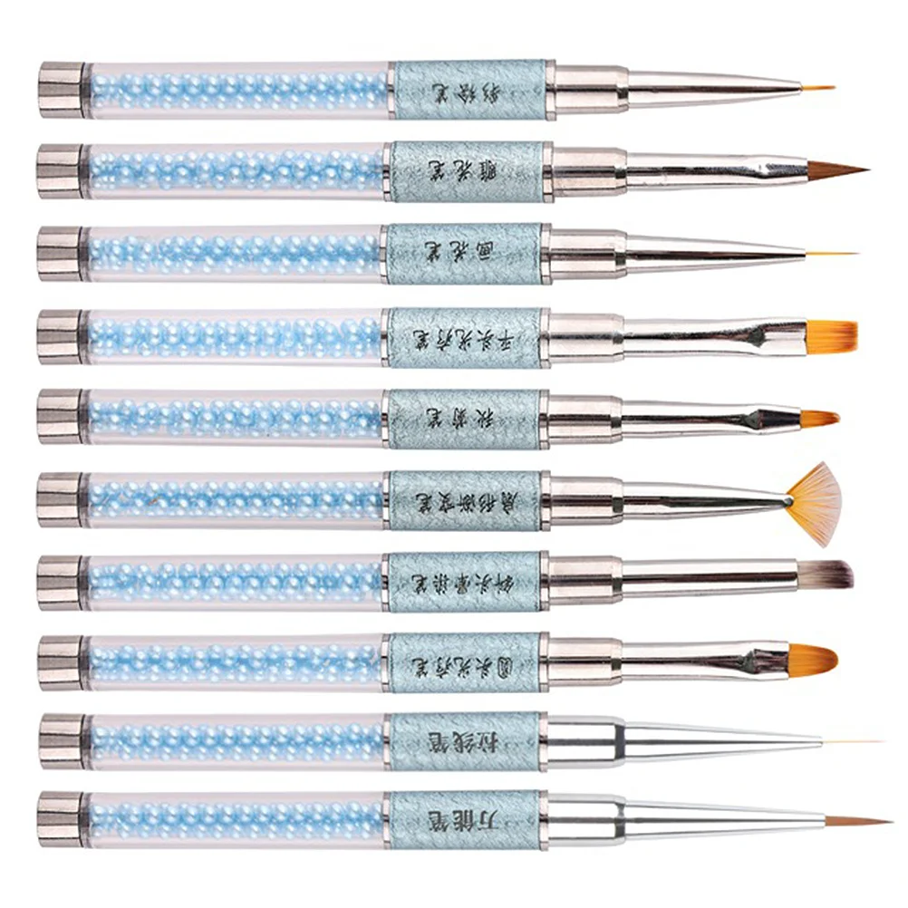 10 stuks kunstborstelset hoogwaardige vezelhaar niet-vervorming duurzaam licht comfortabel Franse nageltrimmer diy manicure toolkit