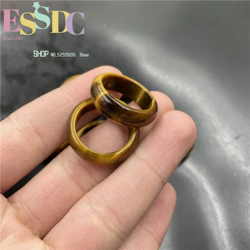 

Natural Tiger Eye Stone Men and Women Couple Jade Finger Ring Yellow Medium Surprise Jewelry