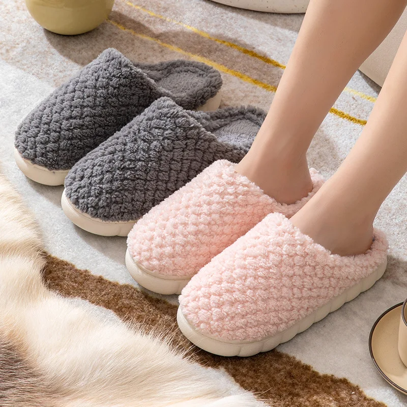 Kidmi Winter Plush Slippers For Women Men Indoor Fluffy Fuzzy Warm Soft Home Slippers New Fashion Furry Bedroom Slippers 2023