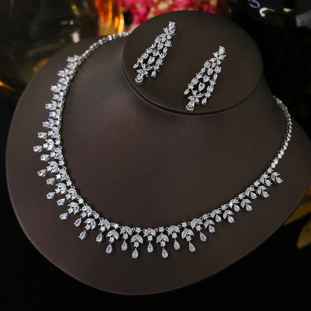 Imagem -02 - Water Drop Shape Jewelry Conjunto para Mulheres cz Bridal Wedding Accessories Luxury Quality Necklace Pcs