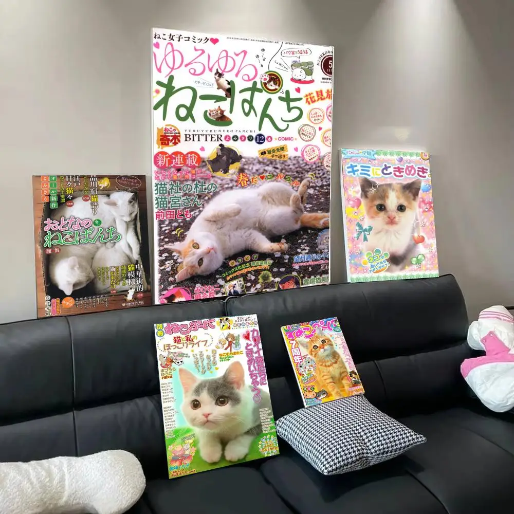 Cute Kitten Magazine Poster Modern Minimalist Wall Art Prints for Bedroom Living Room Home Decor Interior Gift