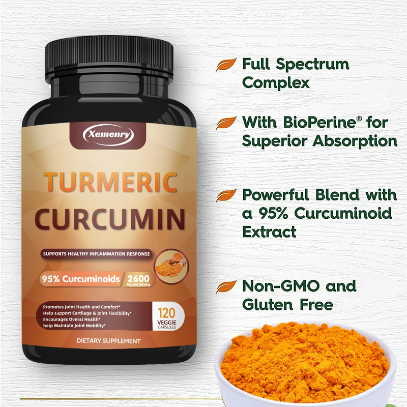 Turmeric Powder Curcumin Supplement Contains 95% Curcumin and Black Pepper Extract