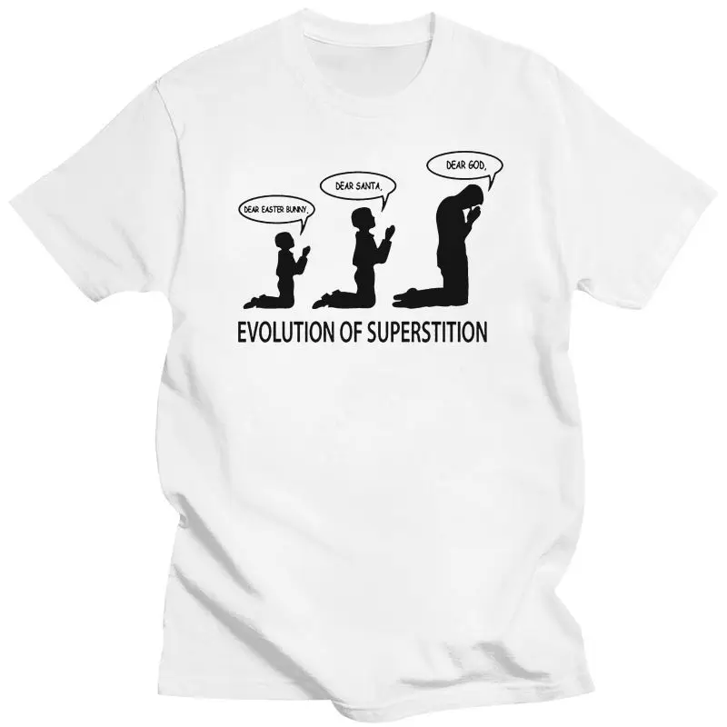 2022 Superstition Evolution - Mens Funny Atheist T-Shirt Atheism Printing Apparel? Tee Shirt