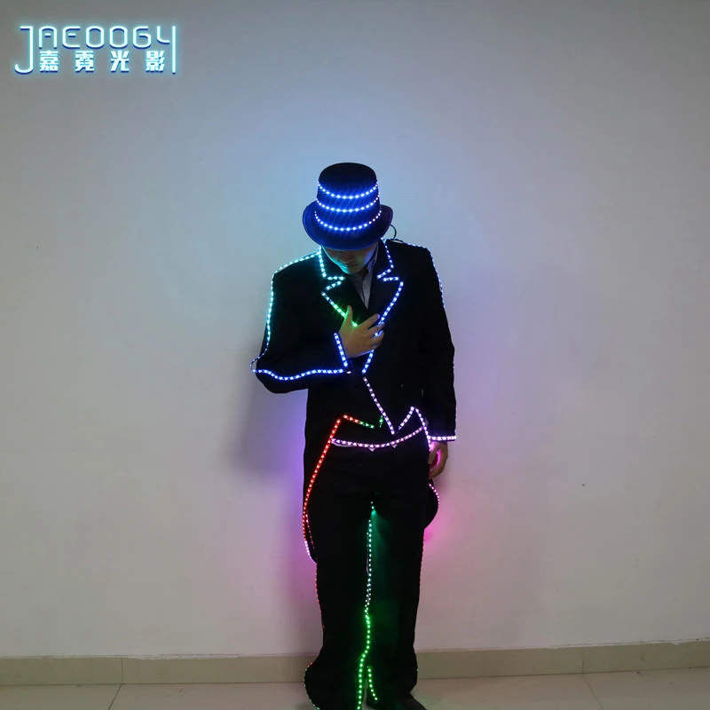 Full Color Pixel LED Lights Jacket Coat for Men and Women, Stage Dance Costume, RGB Light Up, Tron Suit, Nightclub Party Outfits