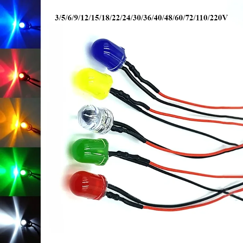 Diodi emettitori di LED precablati da 8mm con lampadine a LED a resistenza da 3V a 220V