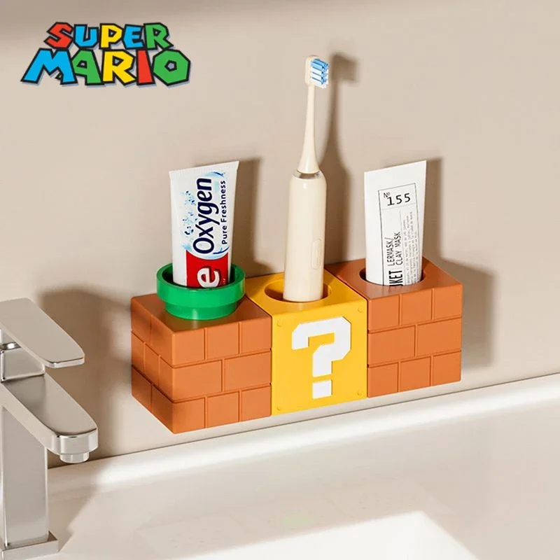 Super Marios Bros Toothbrush Holder Anime Bathroom Self-adhesive Stand Rack Toothpaste Dental Racks Home Decor Accessories Gifts