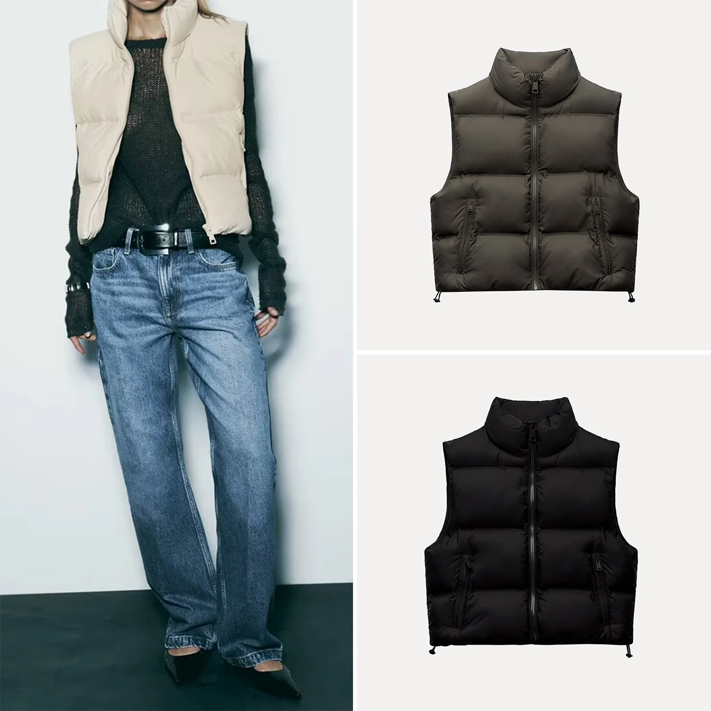 

Z Women's Faion Casual Cotton Vest 2025 New Sle Airy Quali Zipper Closure Color Commute Length