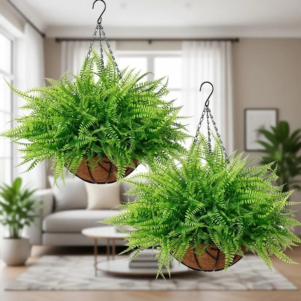 

2-Piece Artificial Hanging Plants with Baskets, UV-Resistant Greenery Stems for Indoor and Outdoor Decor, Suitable for Home, Gar