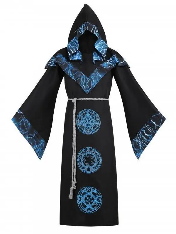 

Хэллоуин k Sle Средневековый халат волшебника с капюшоном Сценическое представление Винтаж Аосфера Косплей Костюм Женская этническая одежда