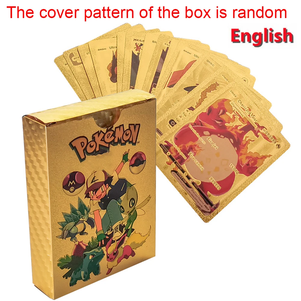 55PCS Pokemon-kaarten Vmax GX Gold Foil Flash Box Party Interactief spel Engels Spaans Kleurrijk spel Battle Collection Card Gift