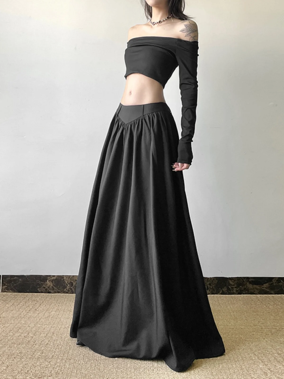 Sisjuly Fashionable Cold Tone Loose Versatile Half-length Skirt Women's Drapey Wide-leg Suit Long Skirt High Waist Straight Cut
