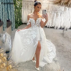 FairyKissy Ivory Lace Wedding Dresses Off The Shoulder Corset Bride Dress Elegant A Line Side Split Bride Wedding Gowns 2025