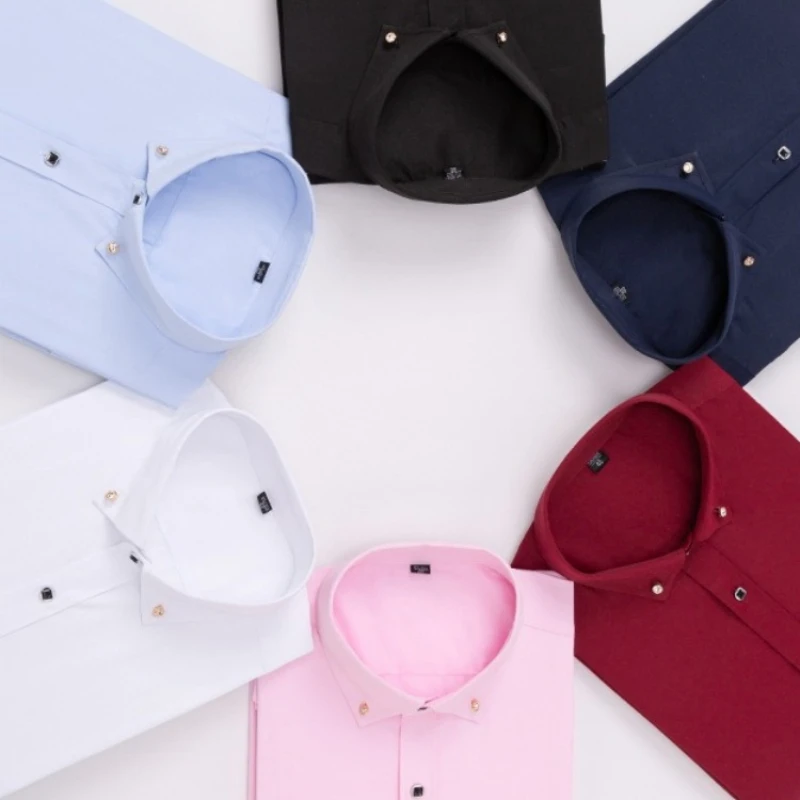 5XL Drill Button Work White Shirts Men Long Sleeve Formal Social Wrinkle Diamond Button Men Dress Shirts Men Long Sleeve Casual