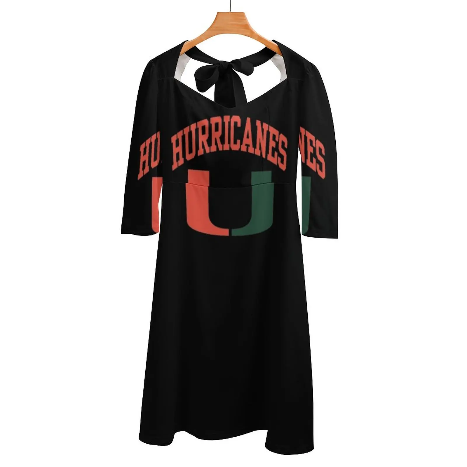 Miami Rücken Schnürung rücken freies Kleid Vierkant hals Kleid Schatz Knoten ausgestelltes Kleid Universität von Miami Coral Gables Fußball