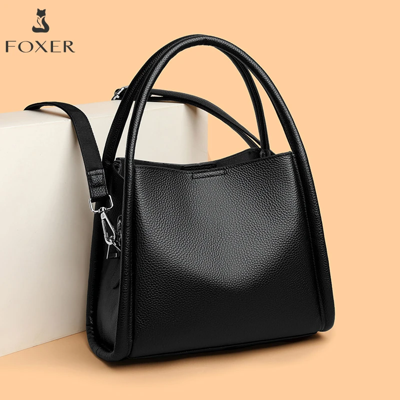 

FOXER Women's Handbag Genuine Leather Tote Bag 2025 Autumn Winter Casual Shoulder Bag Large Capacity Commute Travel All-match