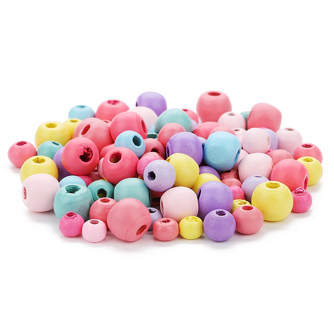 100pcs/lot Colorful Round Natural Wooden Beads For Jewelry Making Big Hole Wood Loose Spacer Beads DIY Bracelet Necklace