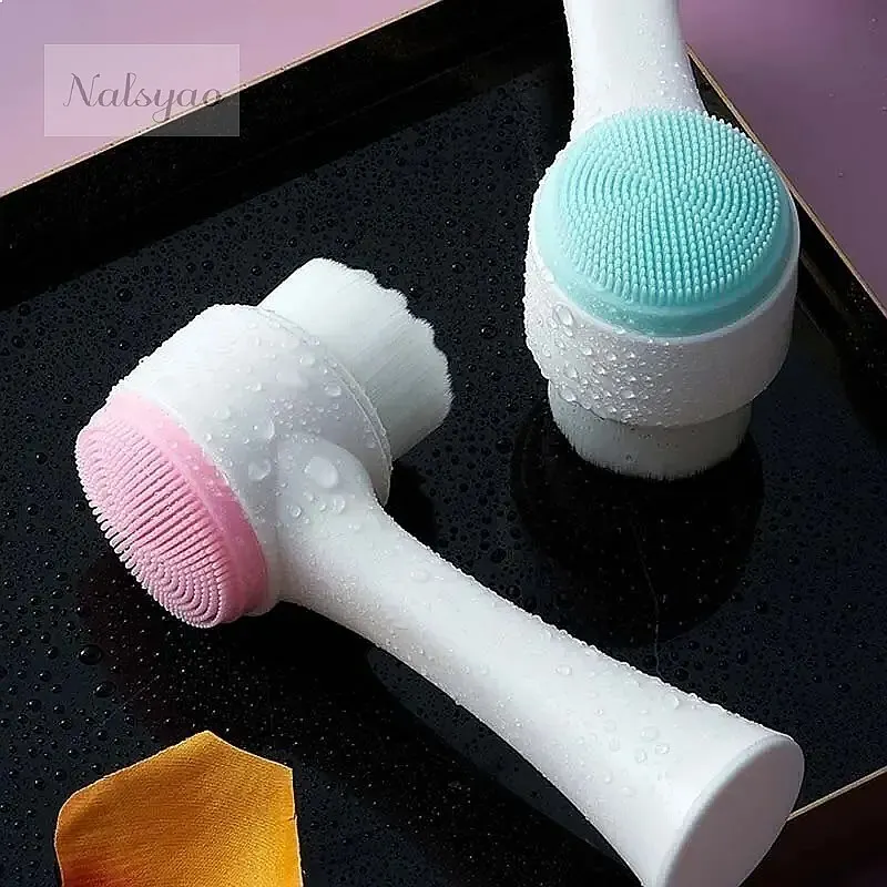 Escova de Limpeza Facial Manual de Silicone 3D Bilateral com Cerdas Macias, Ferramenta de Limpeza Facial de Dupla Face, Atacado