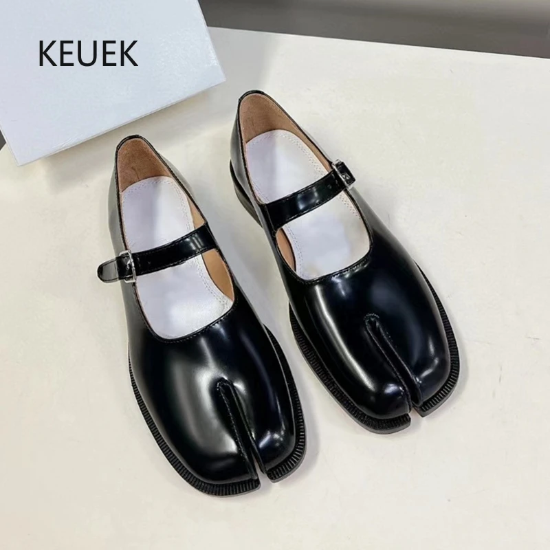 New Split Toe Women Mary Jane Shoes Casual Flat Genuine Leather Fashion Fashioner Shoes Loafers Flats