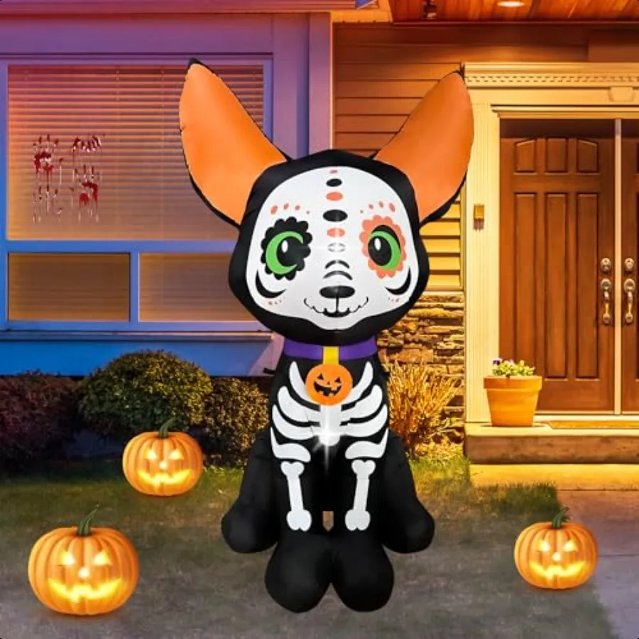 

5 Ft Halloween Iatables Skeleton Dog Decoration Halloween Blow Ups Buildin LED Lights Halloween Iatable Outdoor Decoration for