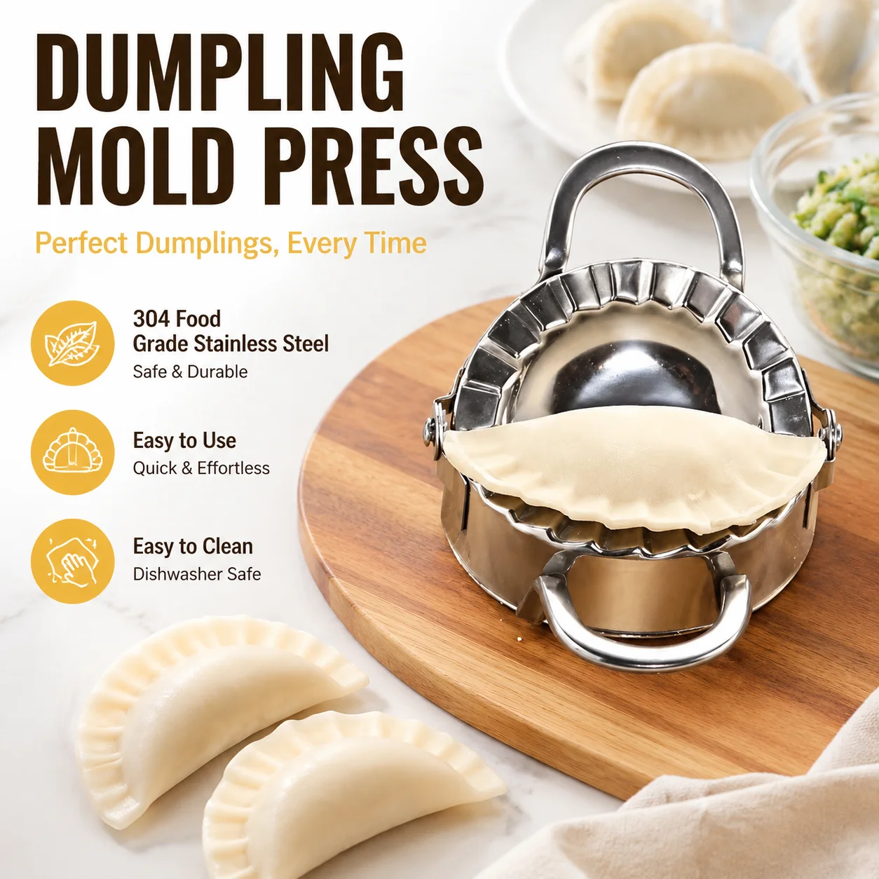 Gyoza Dumpling Maker - Paslanmaz Çelik Mantı Kalıbı, 304 Gıda