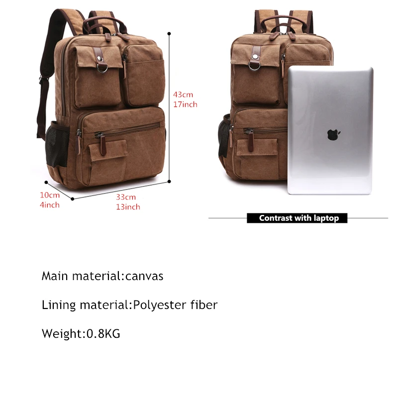 Men Laptop Backpack Rucksack Canvas School Bag Travel Backpacks for Teenage Male Bagpack Computer Knapsack Bags Computer Bag