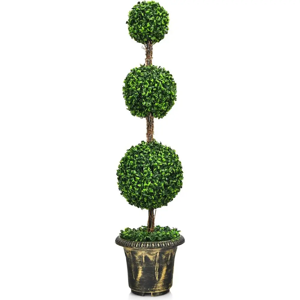 

Artificial Boxwood Topiary Balls, Greenery Plants in Cement-styled Plastic Pots, Ideal for Home and Office Indoor/Outdoor Decor