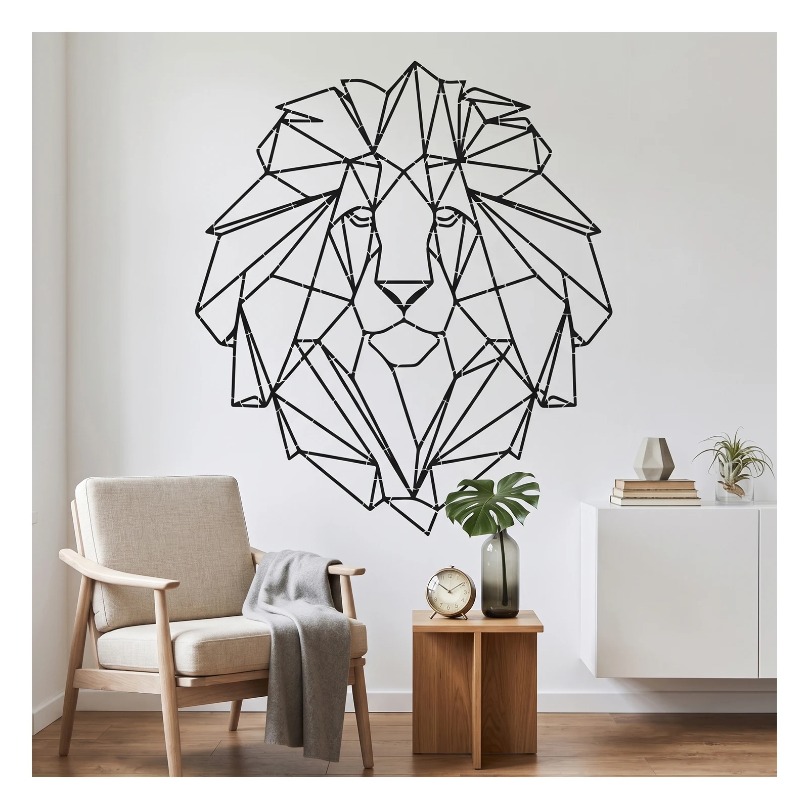 Large Geometric Lion Head Sign Wall Stencil Decor For Painting Plaster Template To Paint Decorative Lion Line Art Wall Decor