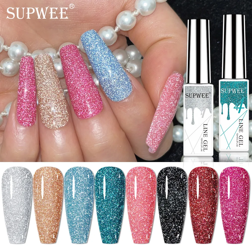 

SUPWEE 10ML Reflective Nail Art Line Gel Polish Glitter Sparkling All For Manicure Painting Semi Permanent Soak Off UV/LED Gel