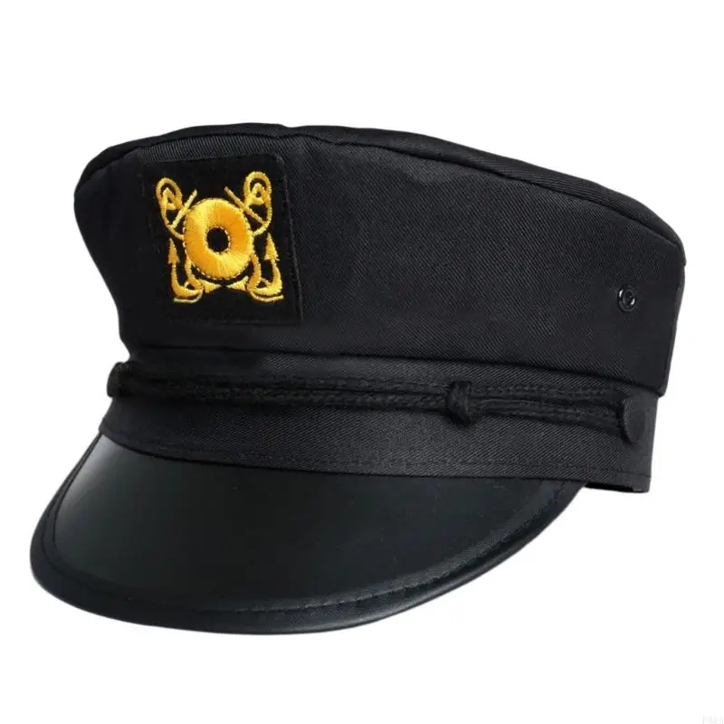 

P88A Captain Yacht Hat Snapbacks Gold Embroidery Anchors Skippers for Party Captain Costume Hat Unisex