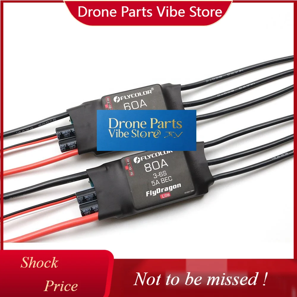 

DParts1Flycolor FlyDragon Lite 3S-6S 60A/80A Brushless ESC For RC Airplane 5V/6V/7.4V 5A Adjustable BEC
