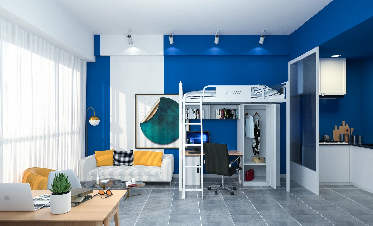 School Dormitory Apartment Metal Loft Bed Adult Bunk Bed With Wardrobe Desk And Shelf Customization view 6