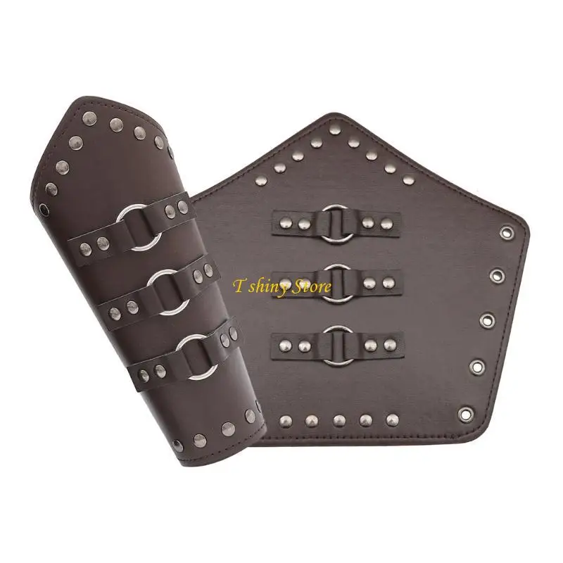 N58F 중세 갑옷 남자 코스프레 손목 Bracers 레이스 업 빈티지 해적 기사 건틀릿