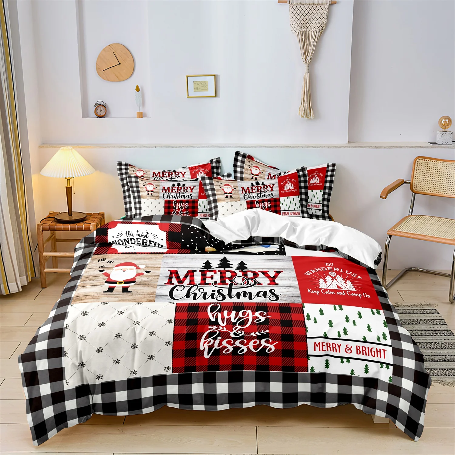 

3pcs Christmas Theme Duvet Cover Set Vibrant Plaid Print Ultra-Soft Comfortable Material 1duvet Cover 2 Pillowcase Festival Gift