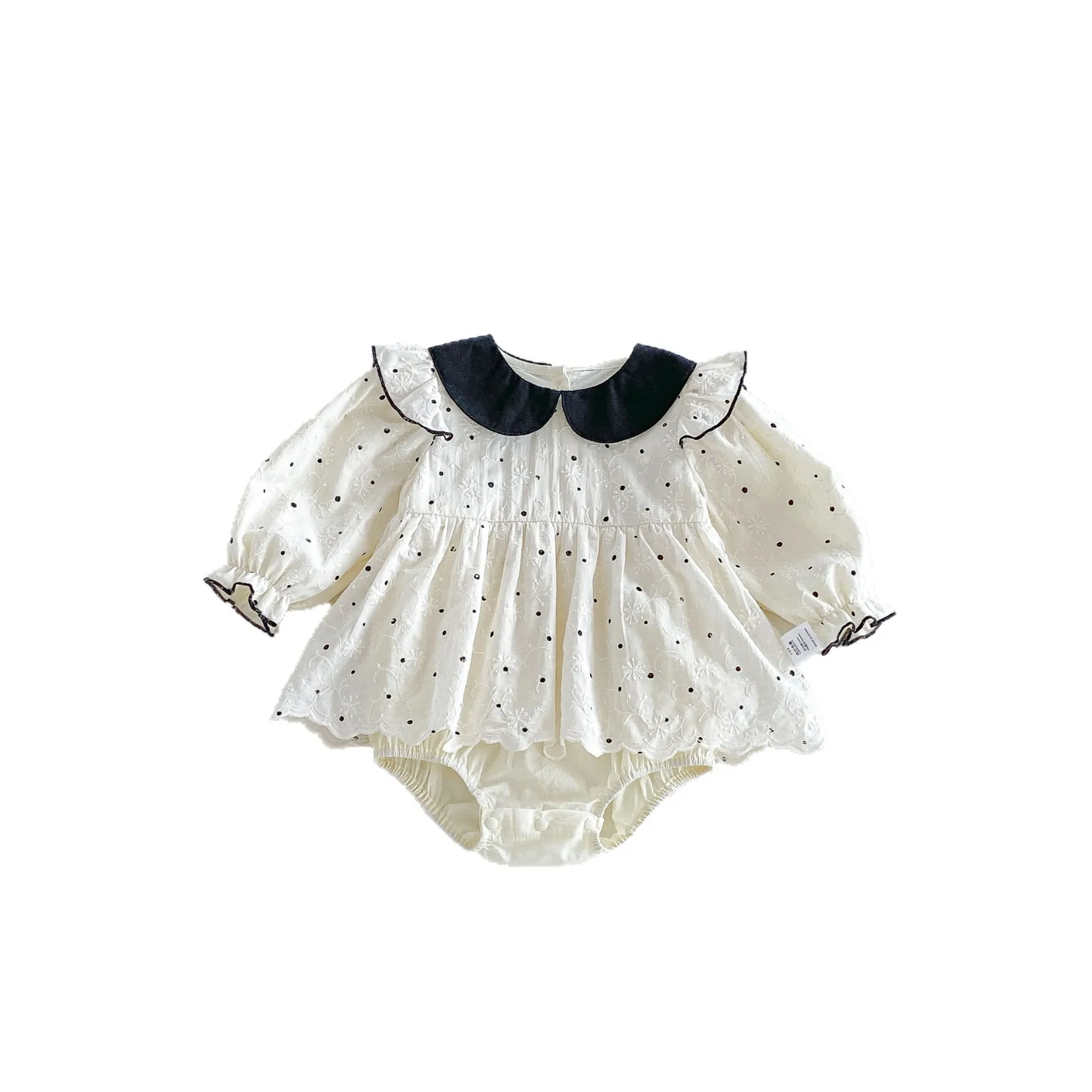 Korean Version Baby Autumn New Bag Fart Clothes Temperament Wave Point Lace Baby Girl Jumpsuit for Infants and Young Children 5