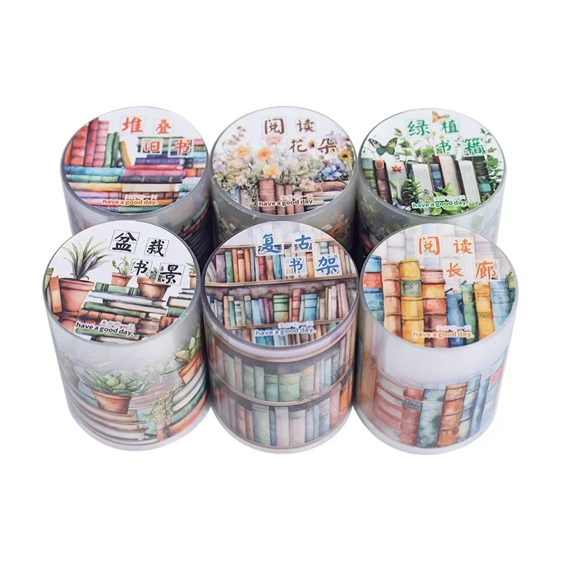 1Roll PET Tape Book Ocean Cruise Series Reading Landscape Potting Bookscape Material DIY Adhesives Tapes Scrapbook 50mm*2m