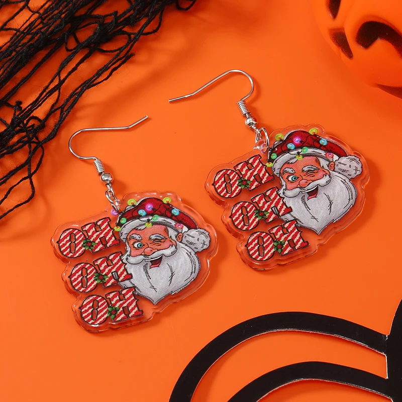 Cartoon Party Double Face Christmas Earrings OHOHOH Colorful Lights Santa Claus Blinking Earrings Christmas Eve Earrings