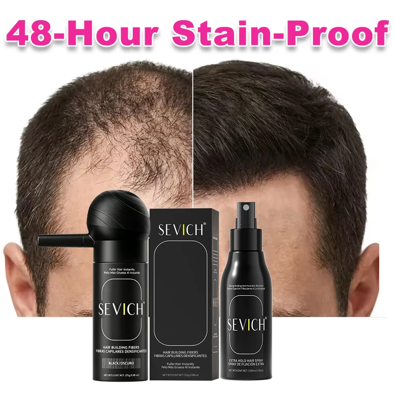 SEVICH Hair Building Fiber Set: 25g Fiber Powder + 120ml Styling Spray – Wind/Sweat-Proof, Natural Volume for Thinning Hair