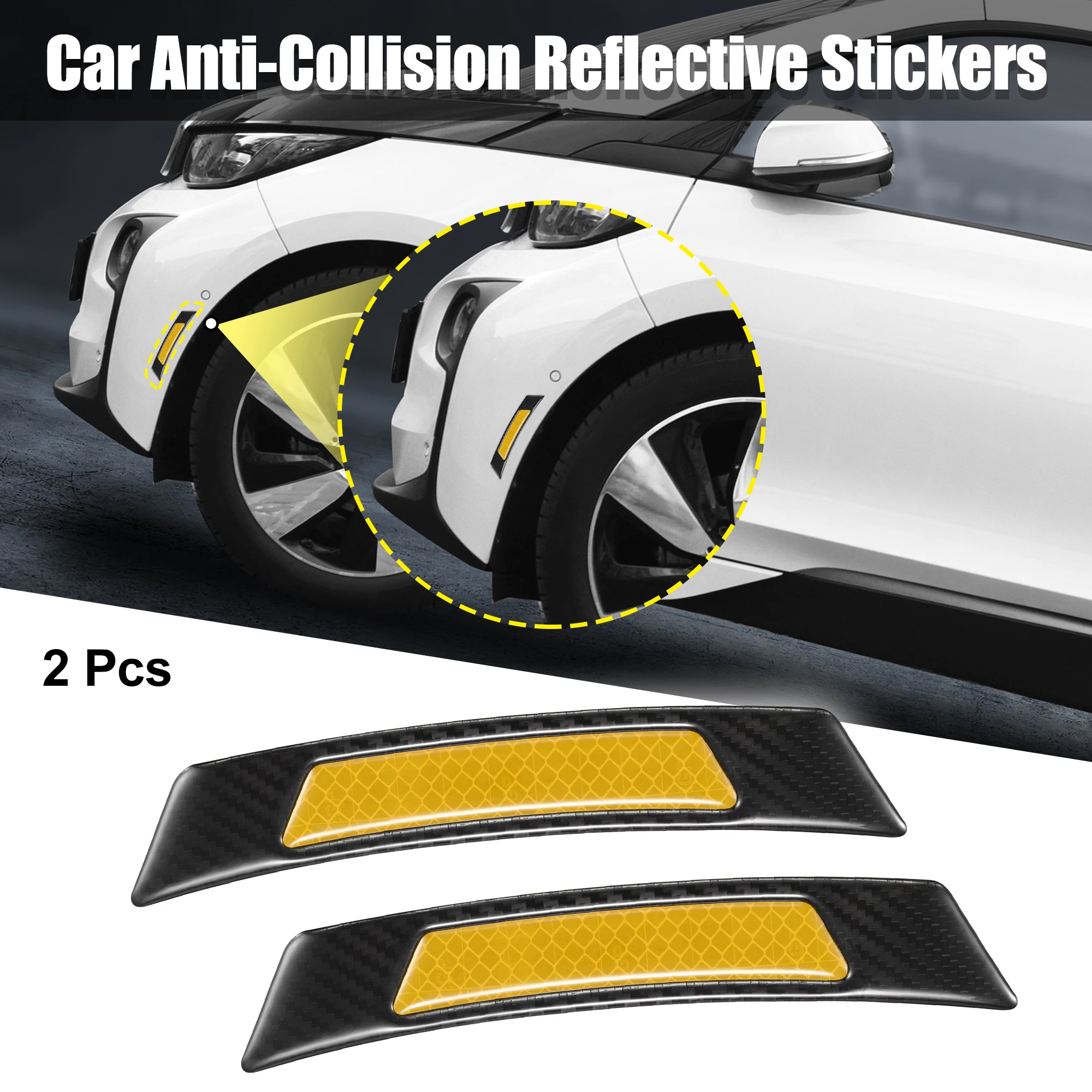 UXCELL 2 Pcs Carbon Fiber Pattern Car Wheel Well Fender Reflective Stickers Universal Side Marker Anti-Collision Sticker Decal