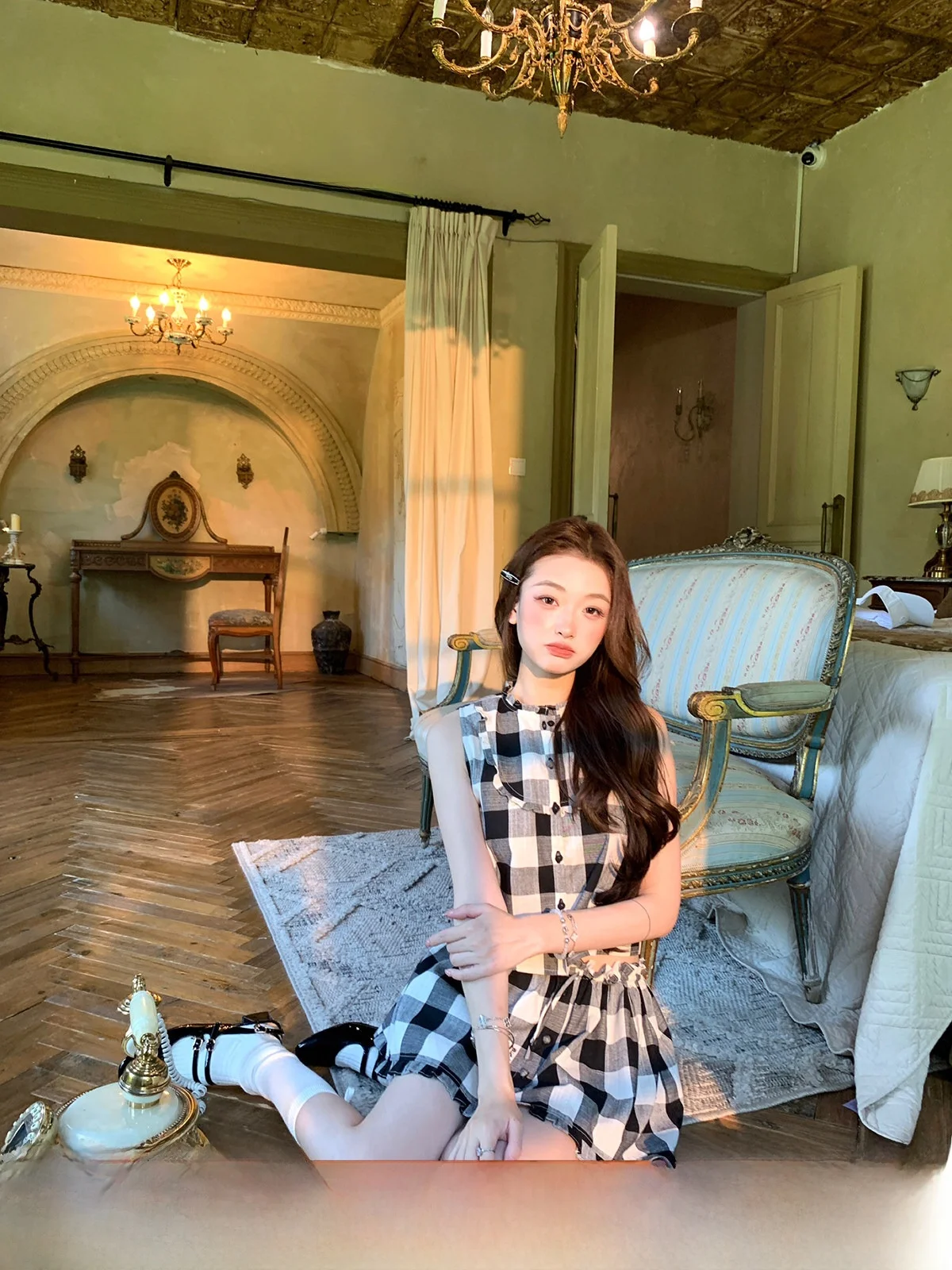 

ThePeachOfficial Florence Holiday Svel Doll irt Top A-Line Skirt Two-Piece Set Sweet Sle Loose Fit Cotton Polyester...