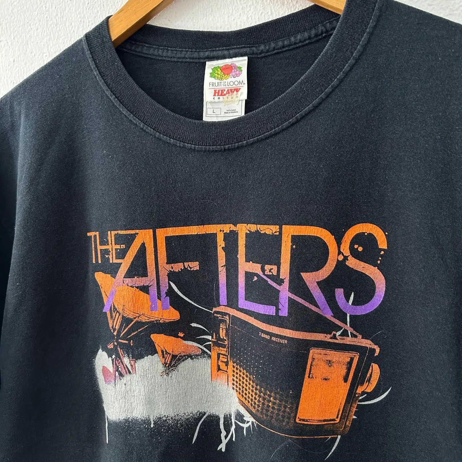 Vintage The Afters Christian Rock Band Orange Lila Farbverlauf Druck Schwarzes T-Shirt Vintage Washed Vielseitig Unisex