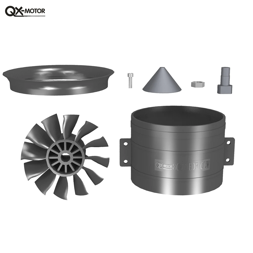 QX-MOTOR 80mm EDF with Metal Brushless Motor 1000kv 2000kv CW CCW 12 Blades Ducted Fan for FMS / FREEWING RC Airplane image 3