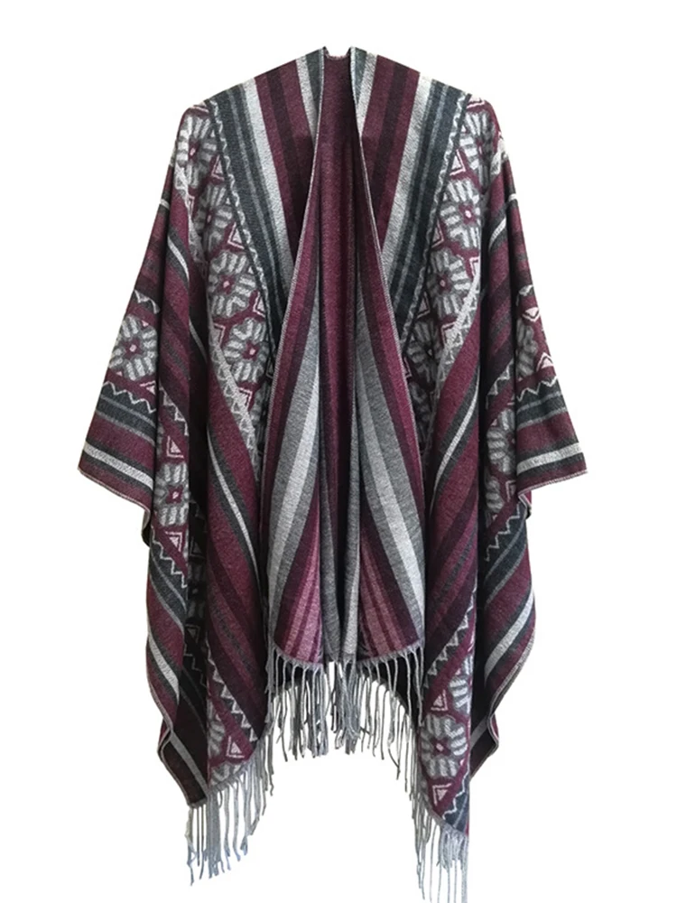 Sciarpa divisa con nappa con stampa geometrica da donna in cashmere di nuova moda Scialle caldo invernale lungo avvolgente femminile comoda coperta spessa Boho