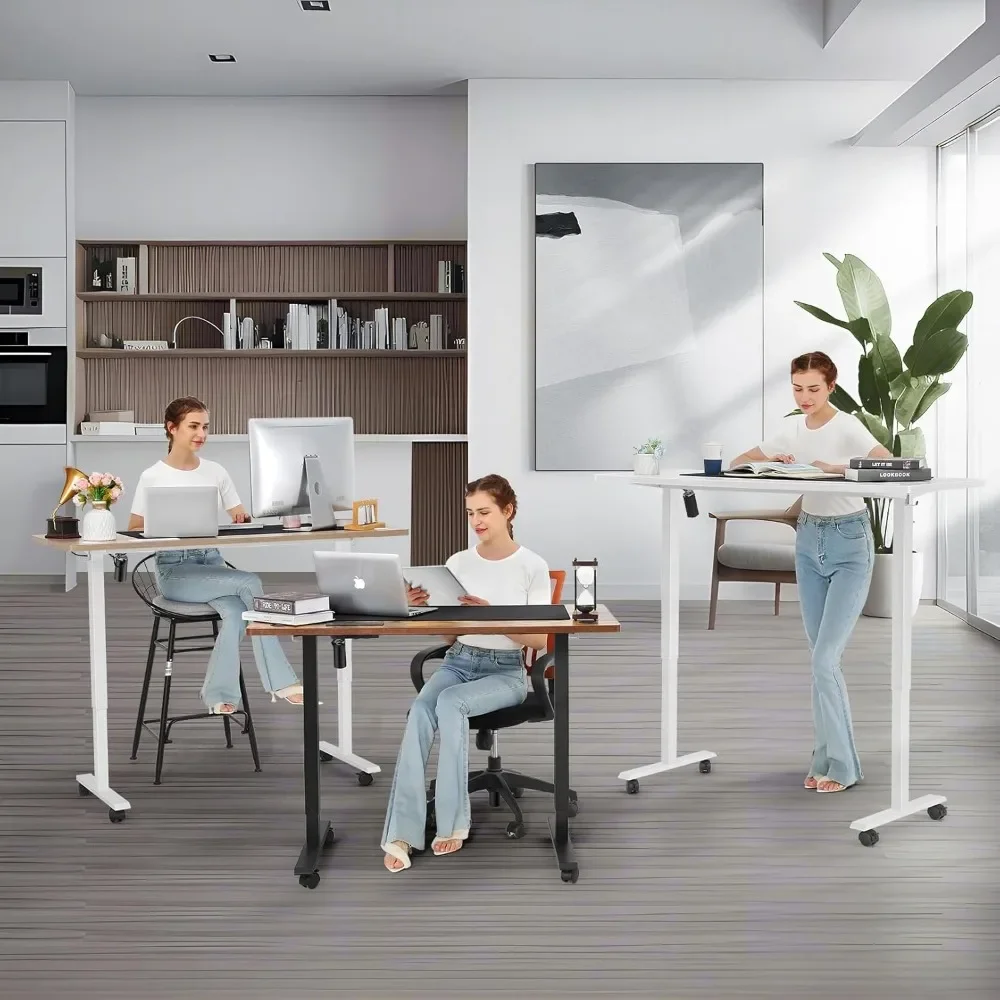 مكتب قائم كهربائي كبير مقاس 63 × 24 بوصة - إطار مزدوج الشعاع، ارتفاع قابل للتعديل، عجلات قابلة للقفل، لوحة ماوس، مريح للكمبيوتر #2