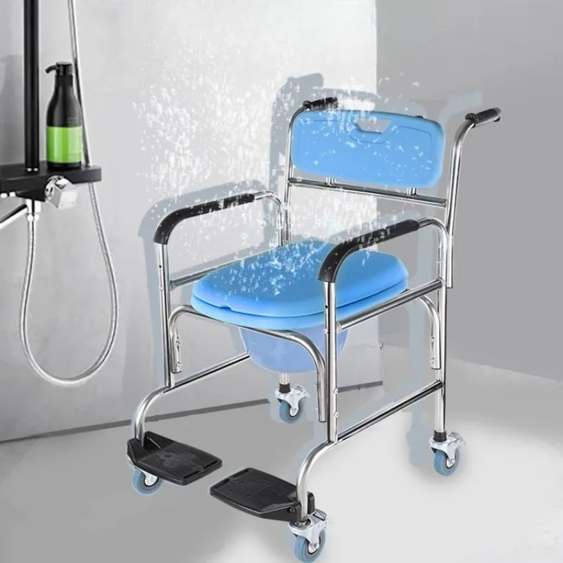 

Shower Commode Wheelchair with Wheels, Footrests,Adjustable Height, Removable Bucket, 350 LBS Capacity,Commode Chair for Seniors