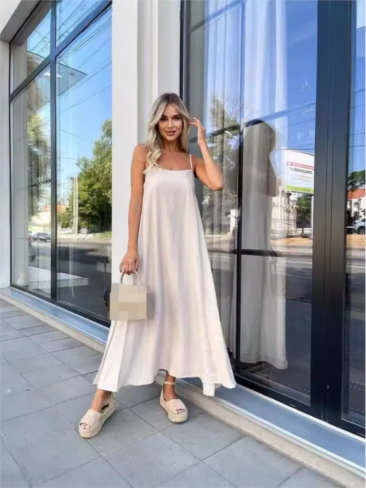 

Elegant Camisole Loose Beach Dress Long Dress Solid Color Fashionable Women's Clothing Summer Wear Casual Chest Wrapped Dress