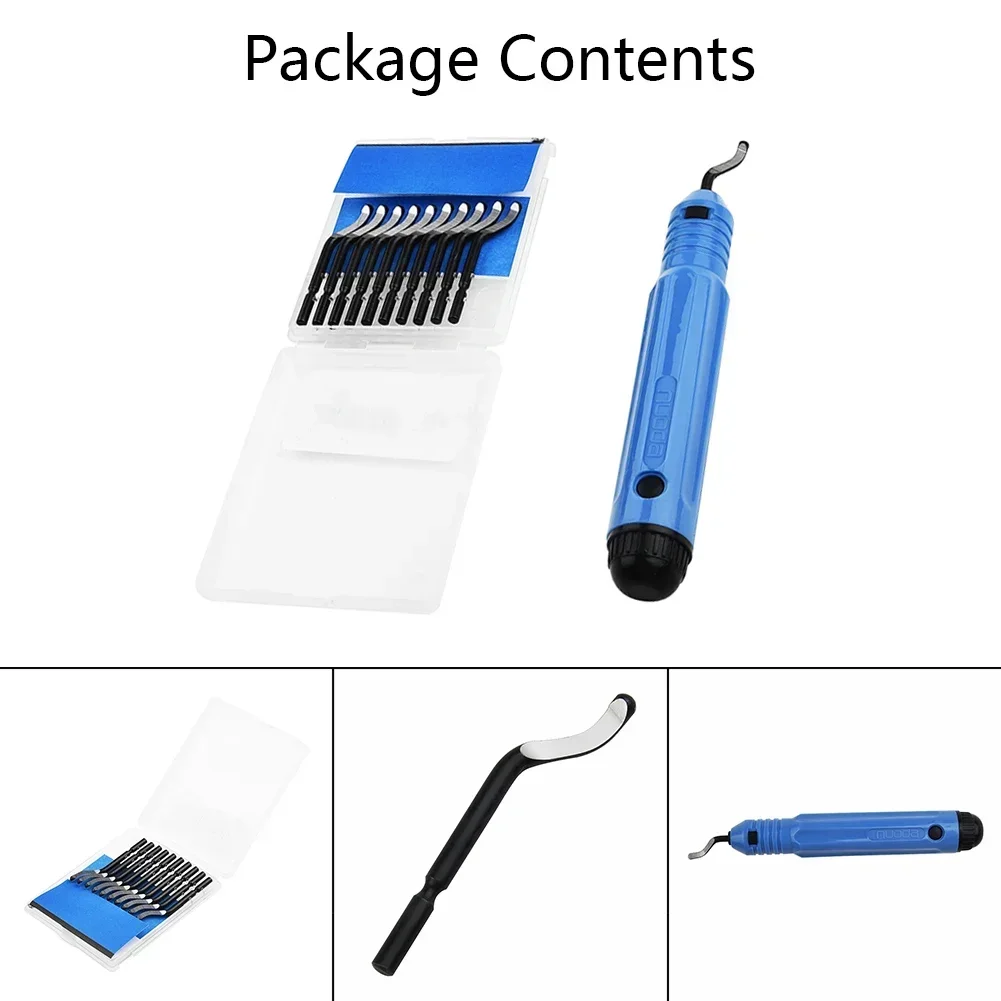 Efficient Deburring Tools Kit, NB1100 Burr Handle With 10 BS1010 Blades, Suitable For Circular Hole, Straight Edge, Curved Edges