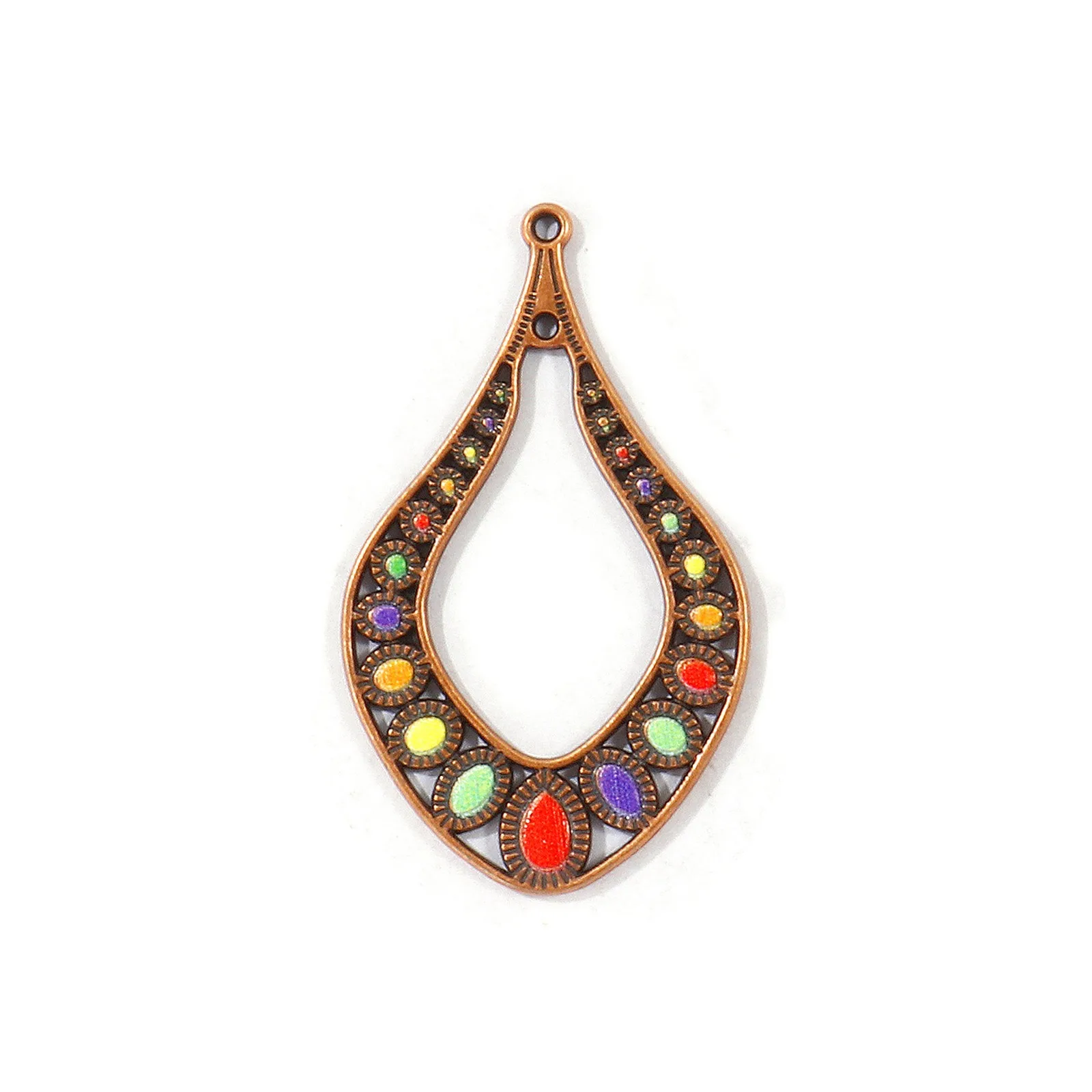 5 Stück Bohemian Ancient Charms Emaille-Anhänger mit Aufdruck, Verbinder aus Zinklegierung, antik kupferbeschichtet, für DIY-Halskettenherstellung, Großhandel – Detail 1