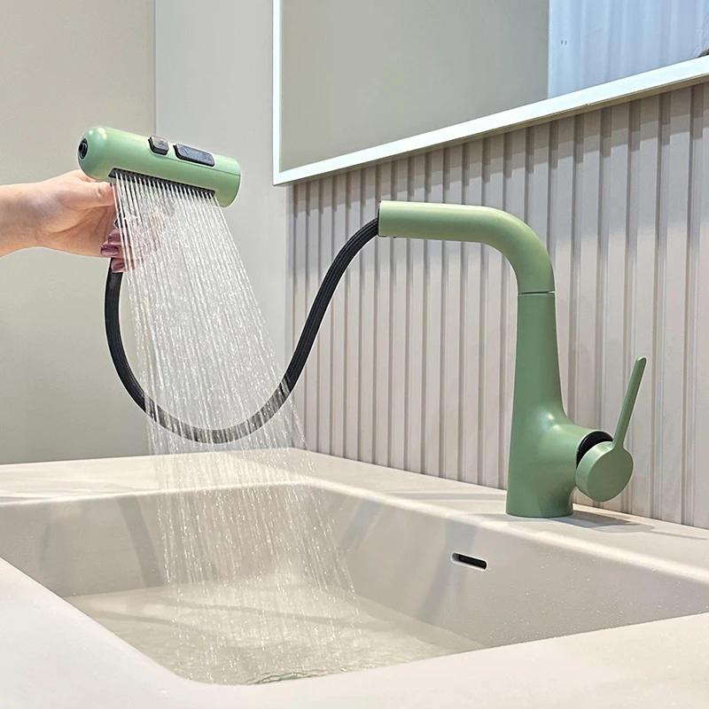Multifunktionaler Badezimmer-Waschtischarmatur mit 4 Wasserauslassmodi und Sprühfunktion, 360° drehbar ° Drehbarer Ausziehbarer Warm-Kalt-Wasser Spültischmischer
