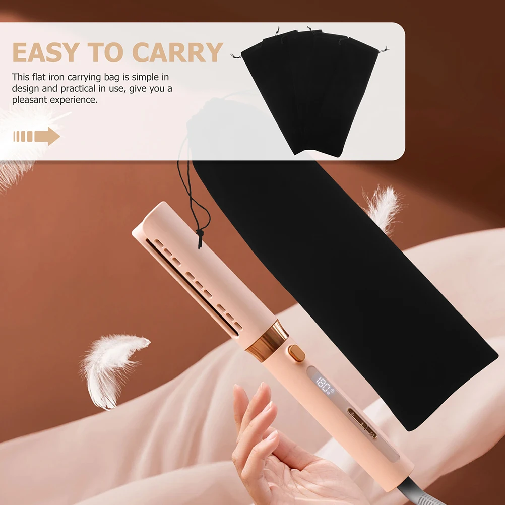 

6pcs Hair Tools Storage Bag for Curling Iron Blow Dryer Travel Organizer Flannelette Material Black Durable Portable Gift