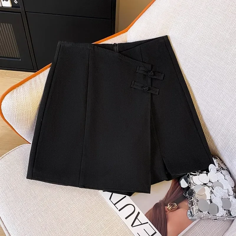 Greysuitskirtdesign Sensibility Mini Dress For Women Spring Summer Side Slit New Chinese Style Tailored A- line Short Skirt